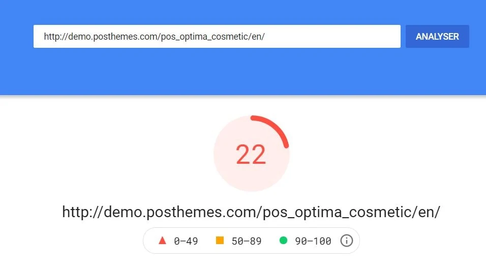 Pagespeed test : boutique démo