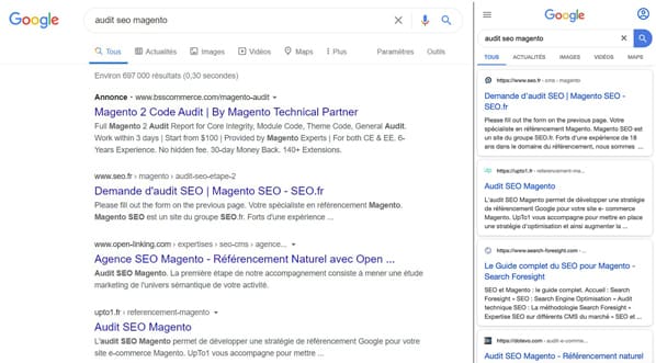 Comparaison SERP Google desktop et mobile