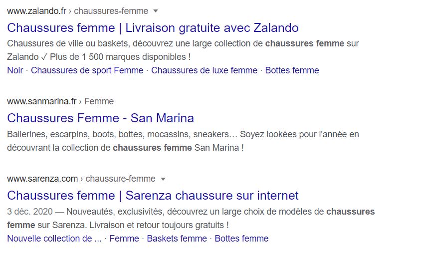 Exemple méta description résultat recherche Google
