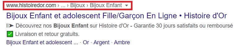 Chemin de l'URL dans le SERP