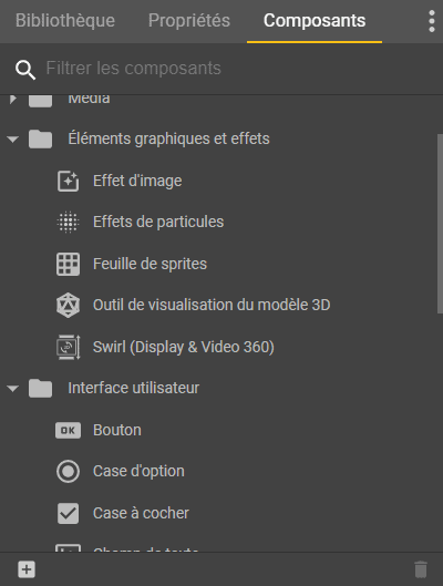 Liste des composants pour les annonces dans Google Web Designer